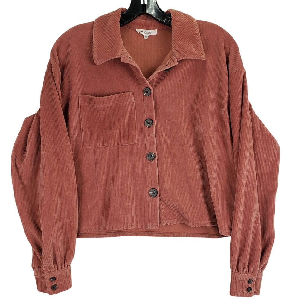 Madewell Balloon Sleeve Corduroy‎ Shacket Women XS Pink Terracotta Boho Crop Top